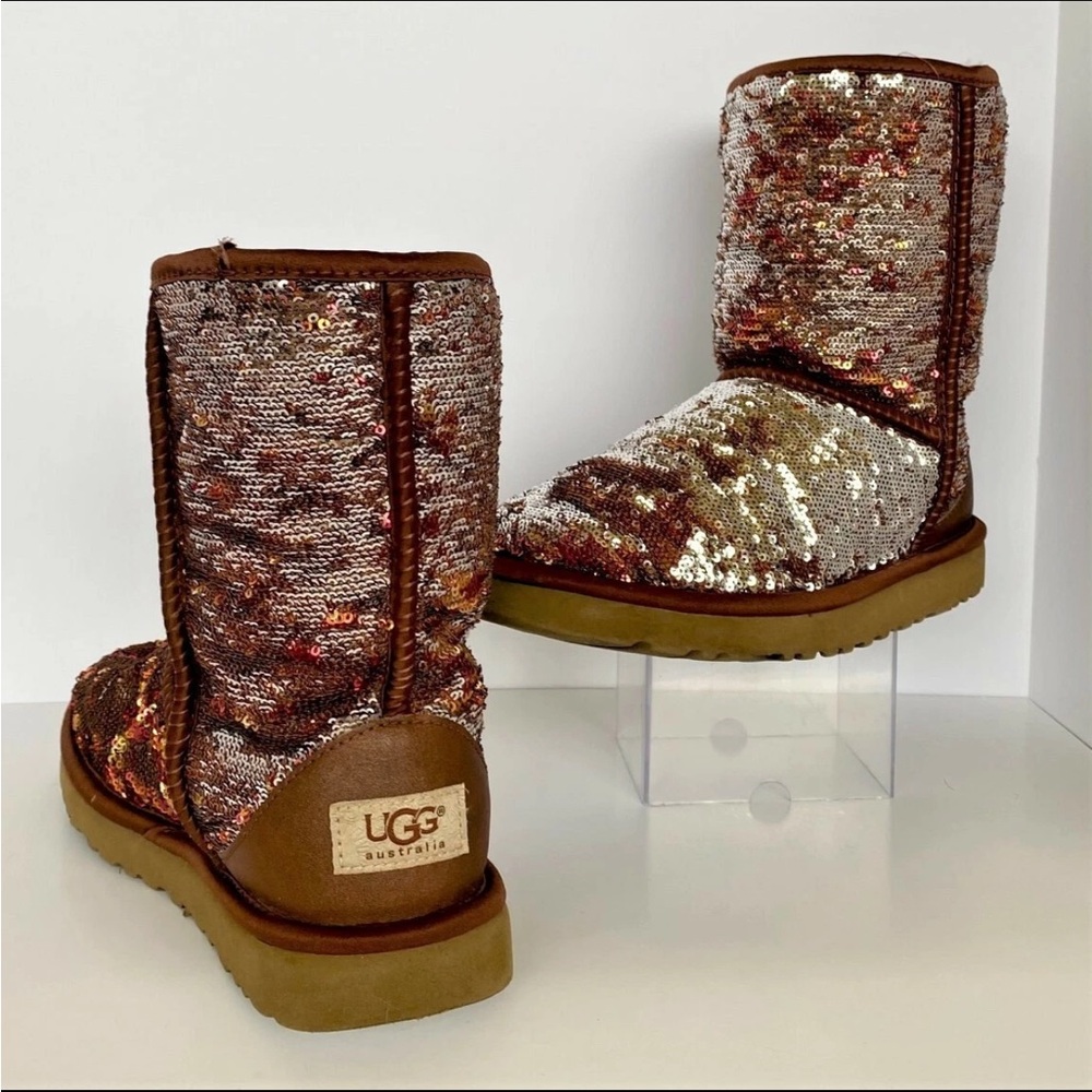 Classic UGG Australia Glittering Sequin Boots in Brown and Gold